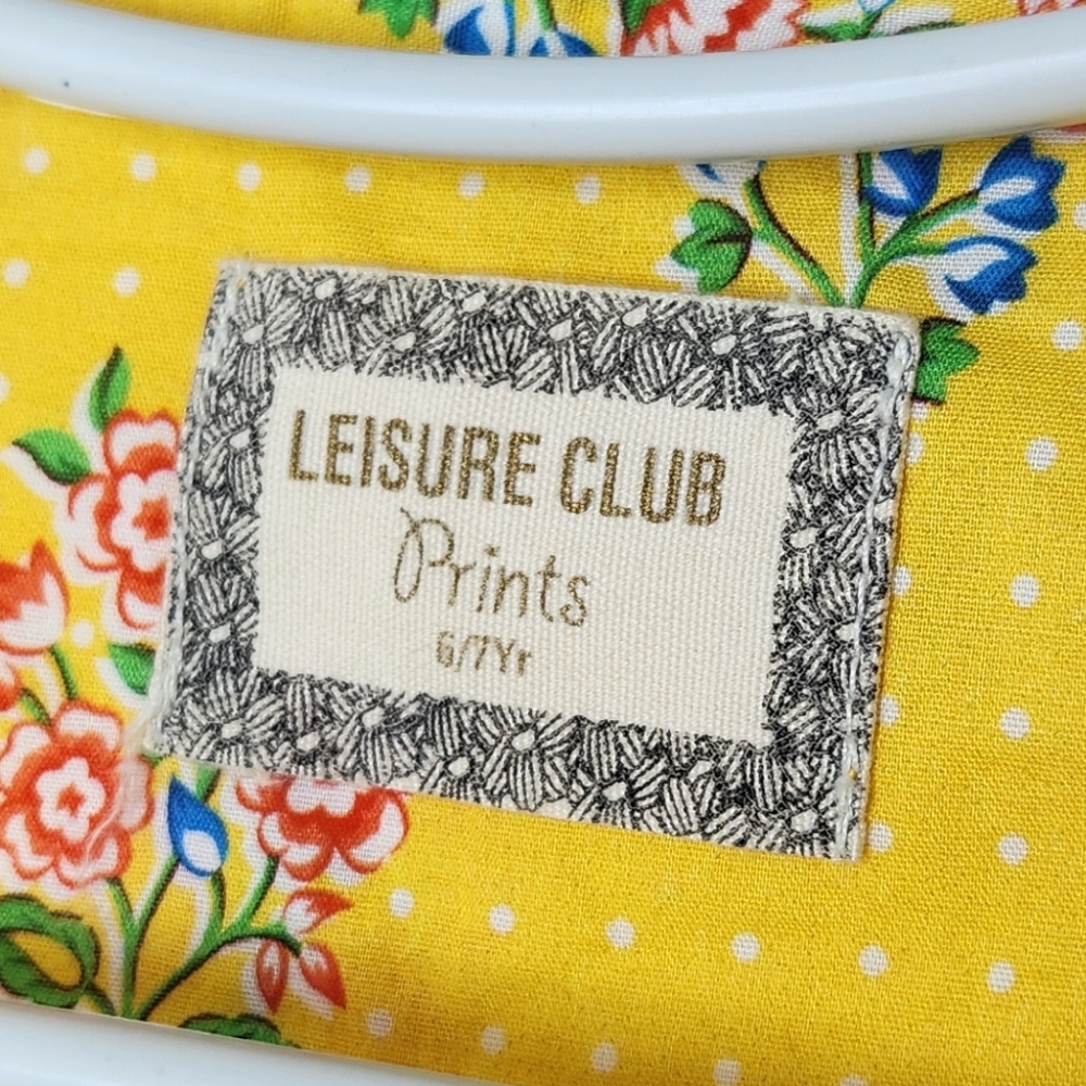 Leisure Club Prints Yellow Floral White Eyelet Tunic Dress Size 6-7 - Picture 4 of 7